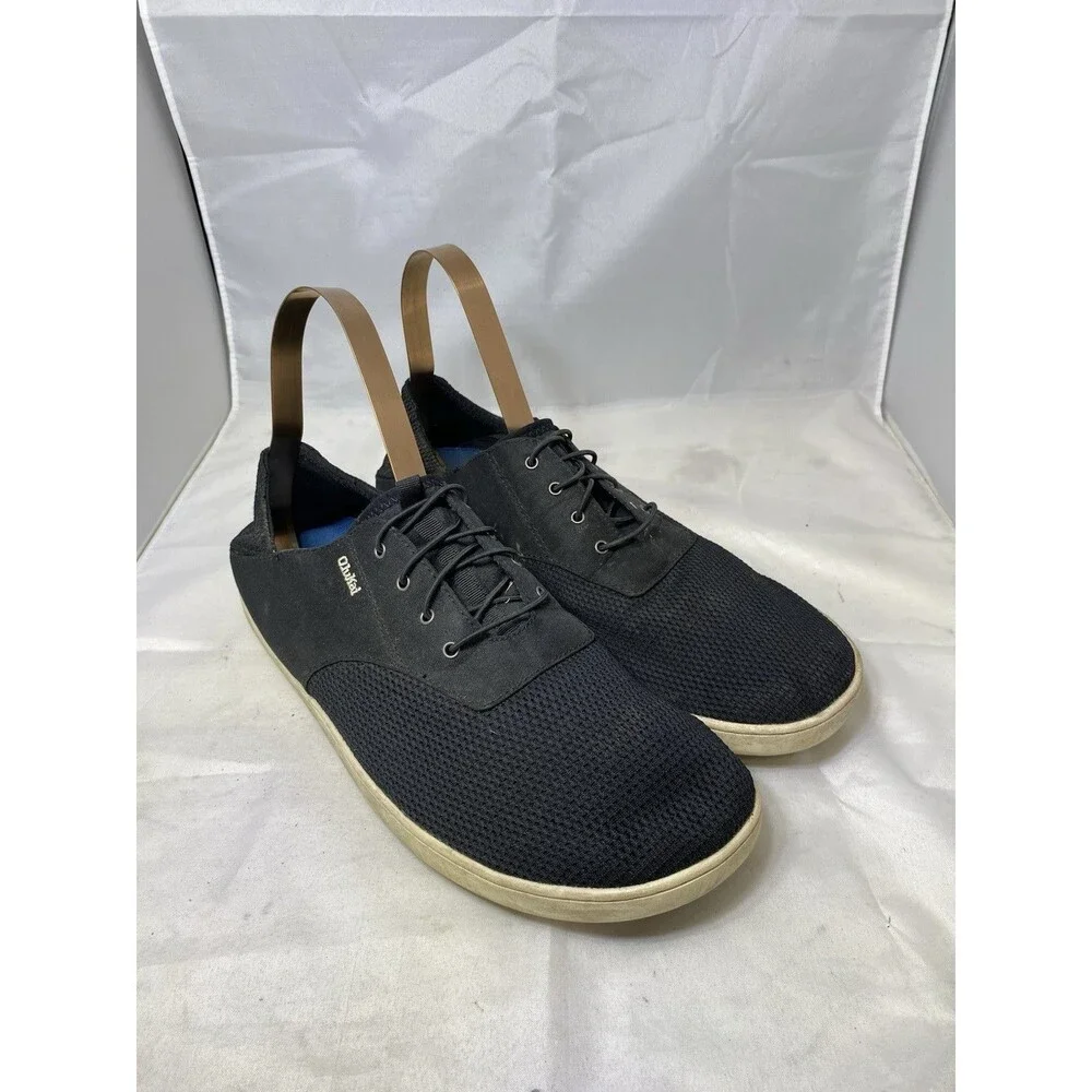Olukai Nohea Moku Casual Boat Shoes Black Loafers Mens Size 12 Laces Comfort